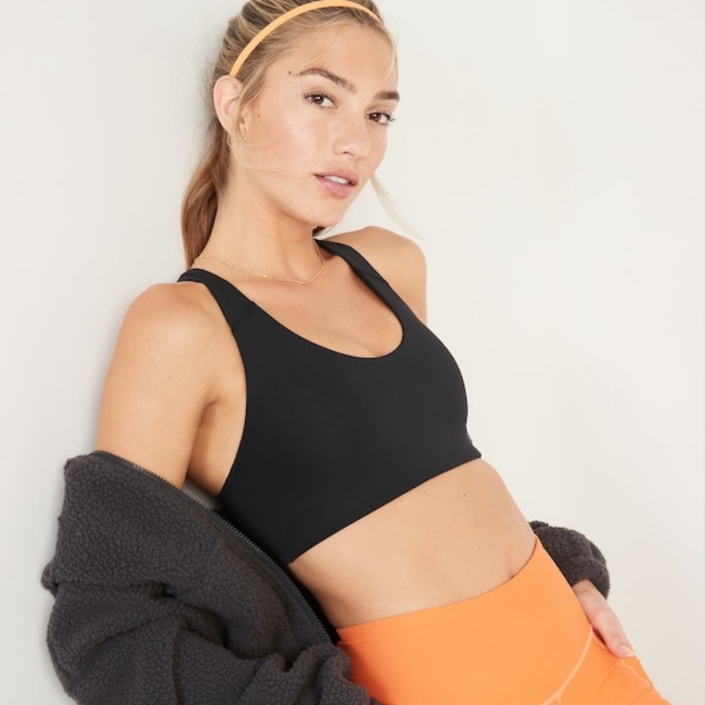 Medium Support PowerSoft Racerback Sports Bra in Black Jack